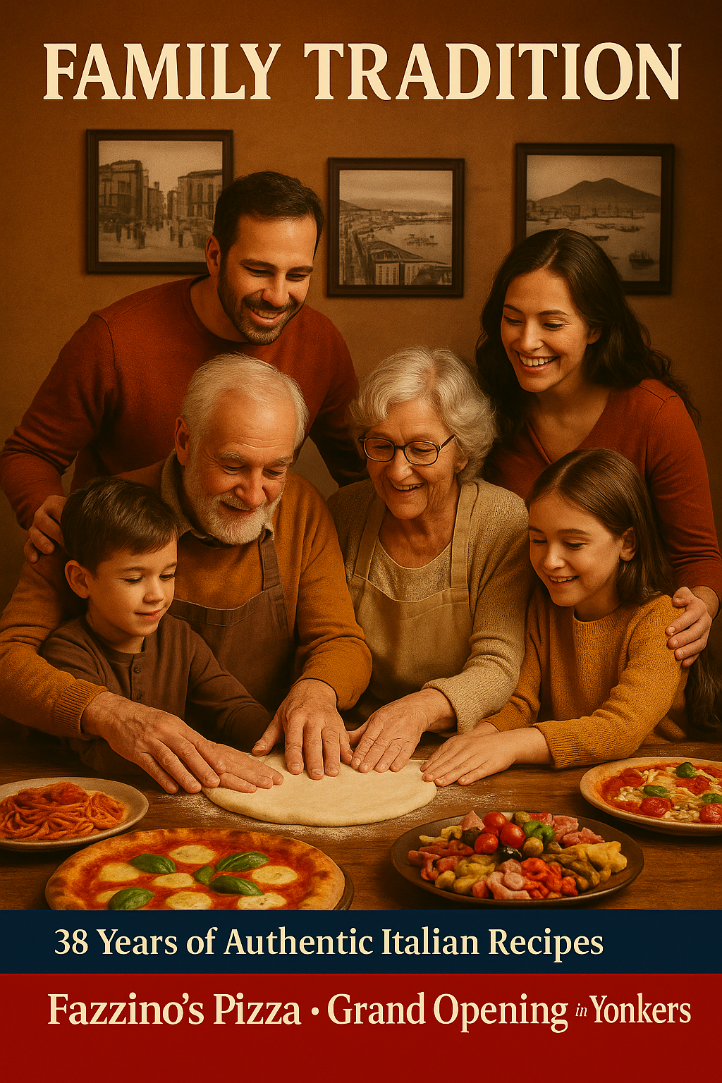 Family making pizza together